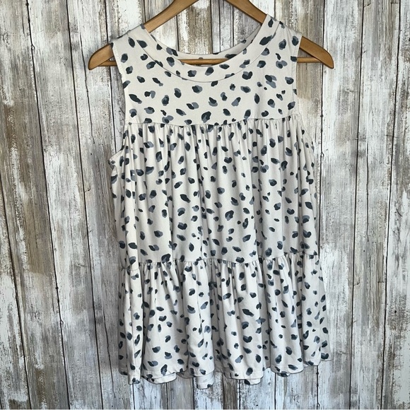 entro Tops - Entro White Blue Leopard Tiered Sleeveless Tank Women’s